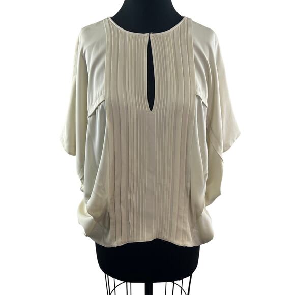 DVF Diane Von Furstenberg Ivory Pleated Blouse Silk Keyhole Neck Size M Medium - Picture 1 of 11